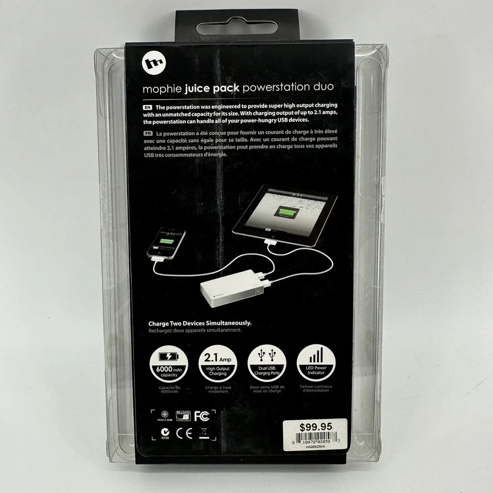 Mophie Juice Pack Powerstation Duo 6000mAh Dual USB External Battery White